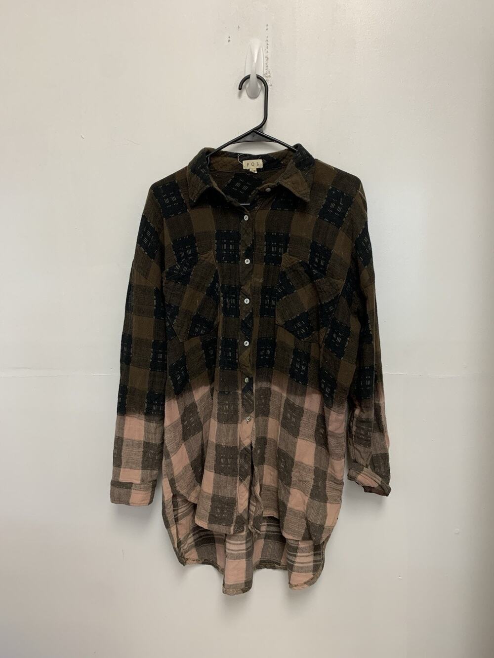 Pol Bleached Tie Dye Long Flannel Shirt Size Medium